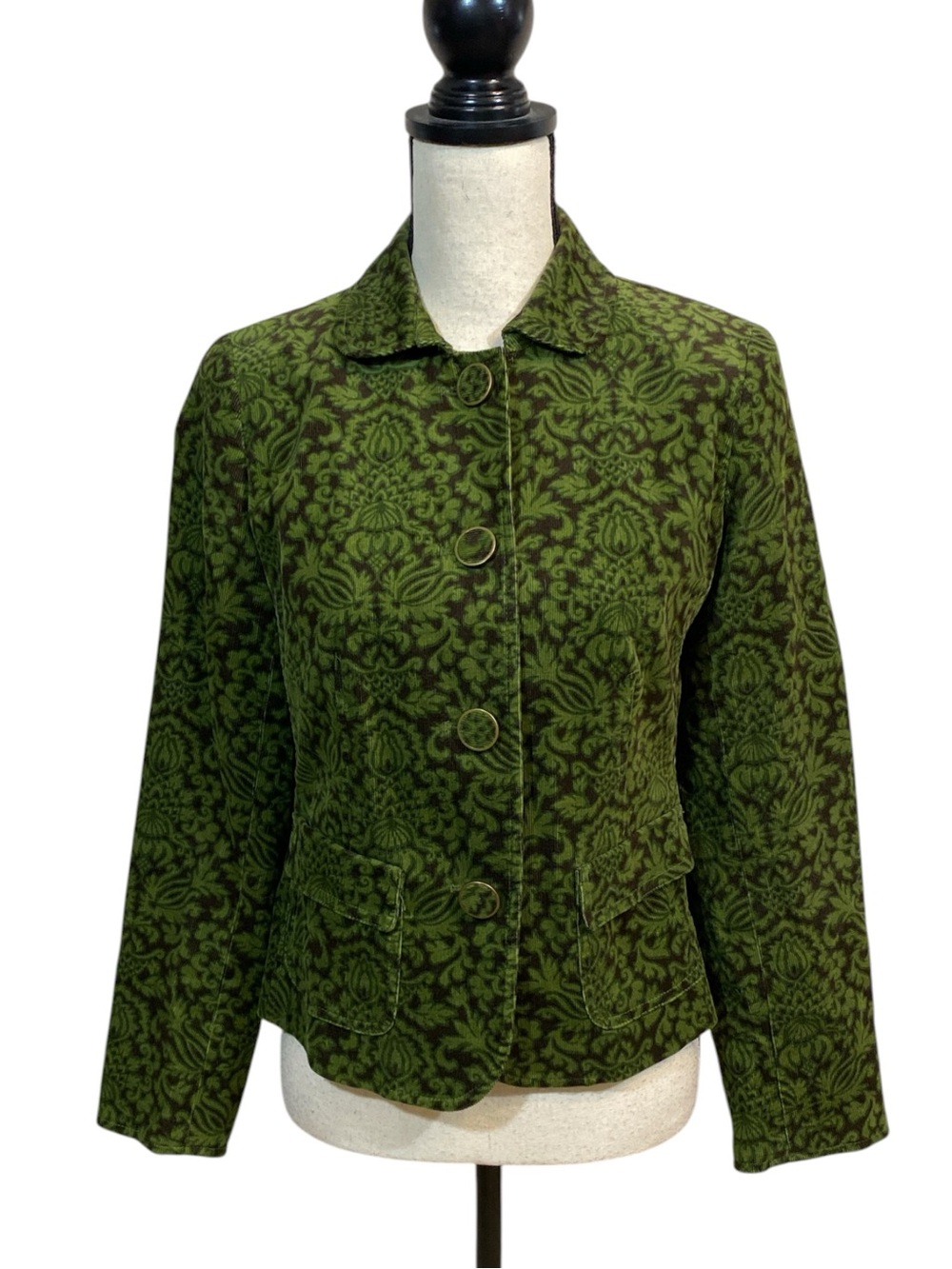 Talbots Brown and Green Paisley Corduroy Cropped Blazer 4P
